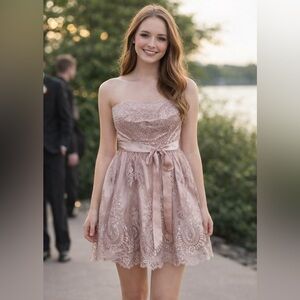 Prom-Party Dress Blondie Nites Strapless Blush Lace
